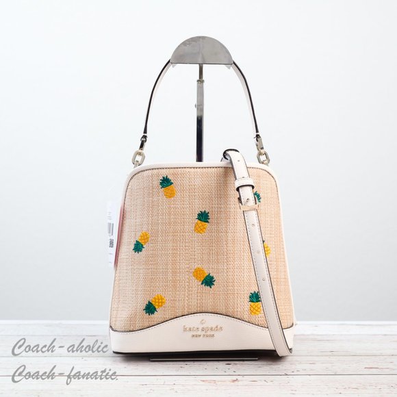 NWT Kate Spade Darcy Pineapple Embroidered Bucket Bag Crossbody & Wallet *SET* - Picture 4 of 16